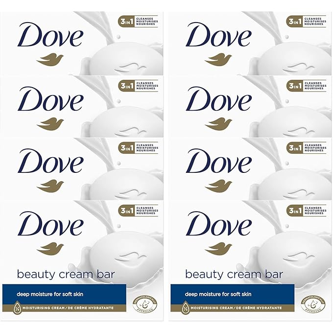 Dove Original Beauty Cream Bar 3 in 1, Cleanses, Moisturises and Nourishes, Sulphate-free Bath Soap for Soft and Smooth Skin, Suitable for Daily Use, 8 x 90 g - Image 1